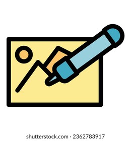 Digital pen icon outline vector. Computer design. Pad stylus color flat