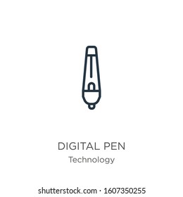 Digital pen icon. Thin linear digital pen outline icon isolated on white background from technology collection. Line vector sign, symbol for web and mobile