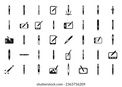 Digitale Stift-Symbole setzen einfache Vektorgrafiken. Grafisches Tool. Art Tablette