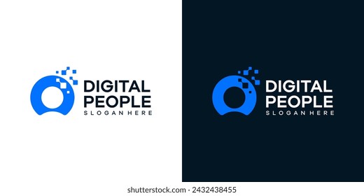 Digital People logo design template. Technology human concept with digital pixel graphic design vector. Symbol, icon, creative.