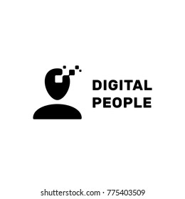 Digital People logo design template. Vector technology human concept logotype illustration. Creative man head brain symbol, label, sign. Graphic media person concept idea