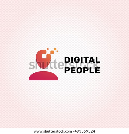 Digital People logo design template. Vector technology human concept logotype illustration. Creative man head brain symbol, label, sign. Graphic media person concept idea