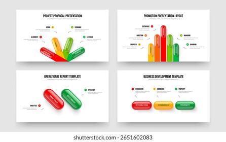Desempenho Digital 4 5 2 3 Etapa Infográfico Slide Template Set. Coleção de Ilustração de Vetor de Design de Quadros de Diagrama de Cinco e Três Elementos para Crescimento Empresarial.