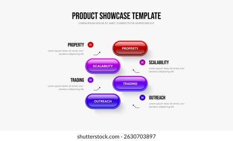 Digital Performance 4 Element Diagram Presentation Layout. Advertising Visualization Four Step Infographic Frame Design. Marketing Forecast Slide Template Vector Illustration.