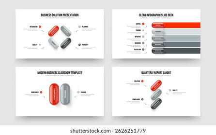 Digital Performance Four Five Two Three Step Infographic Presentation Template Vector Illustration Set. Professional Visualization 4 5 2 3 Option Diagram Frame Design Collection.