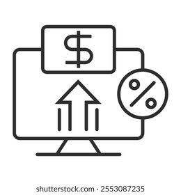 Ícone de contorno de desempenho digital, mostrando o ícone de contorno de marketing, ilustração de vetor minimalista e elemento gráfico transparente. Isolado sobre fundo branco