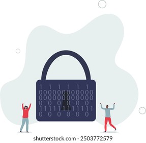 Digital personal information safe storage with encryption and antivirus firewall.flat design with people.