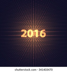 Digital perspective grid with glowing stars. Futuristic infinity illusion of depth. Abstract vector background for ads