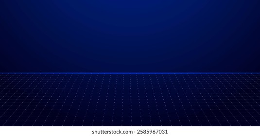 Digital perspective grid on blue background. Vector editable 