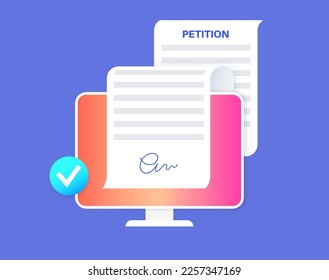 Proceso de firma de peticiones digitales. Conteo en línea del concepto de firmas. Documento escrito firmado por numerosas personas. Solicitud a un funcionario público o a una entidad pública de ilustración vectorial