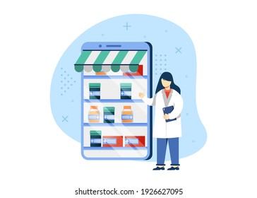 Digital pharmacy concept vector illustration. pharmacy store, online pharmacy. can use for homepage, mobile apps, web banner. character cartoon Illustration flat style.