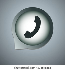 digital phone handset in speech bubble icon. label
