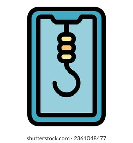 Digital phone hook icon outline vector. Digital detox. Mobile stress color flat