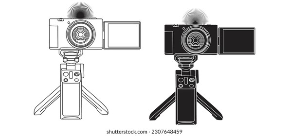 Cámara de fotos digital. Icono 3D aislado en fondo blanco.Icono vector de cámara. Icono de vector de la línea de la foto diseño plano minimalista.iconos de la línea vectorial en fondo blanco.