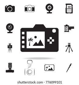 Digital photo camera back display icon with shadow. Set of Photo elements icon. Photo camera quality graphic design collection icons for websites, web design, mobile app on white background