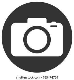 Digital photo camera in circle. Vector icon.