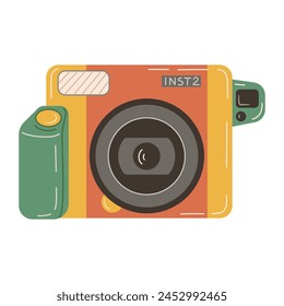 Digital photo camera. Colorful camera Hand drawn trendy flat style Illustration isolated on white background. Vector illustration