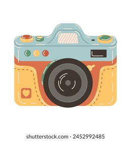 Digital photo camera. Colorful camera Hand drawn trendy flat style Illustration isolated on white background. Vector illustration