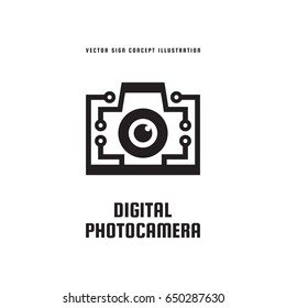 Digital photo camera - concept logo template vector illustration. Photography creative icon sign. Modern photostudio graphic symbol. Design element. 
