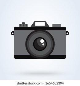 digital Photo camera flat vector. Retro photography equipment DSLR.