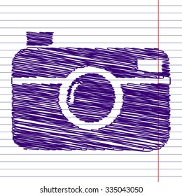 digital photo camera icon with pen and school paper effect 