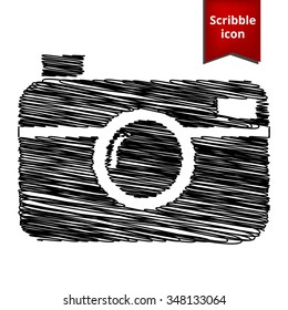 digital photo camera icon with pen and school paper effect. Scribble icon for you design. 