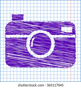 digital photo camera icon with pen and school paper effect 