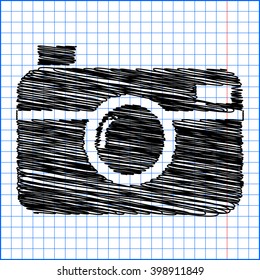 digital photo camera icon with pen effect on paper