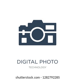 digital photo camera icon vector on white background, digital photo camera trendy filled icons from Technology collection, digital photo camera vector illustration