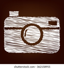 Digital photo camera icon. Vector illustration with chalk effect