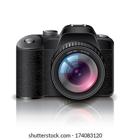 Digital photo camera isolated on white photo-realistic vector illustration