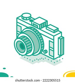 Digital Photo Camera Isolated on White. Vector Illustration. Isometric Outline Icon.