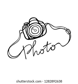Digital photo camera with lettering - photo. Vector illustration. 