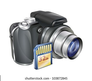 Digital Photo Camera with Memory Card. Vector Illustration