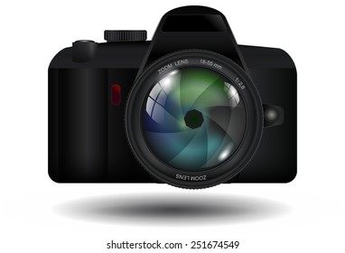 Digital photo camera on white isolated background. Vector illustration