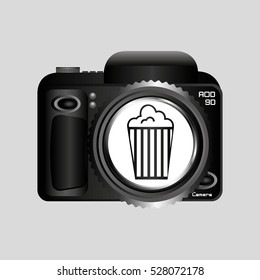 digital photo camera pop corn pin vector illustration eps 10