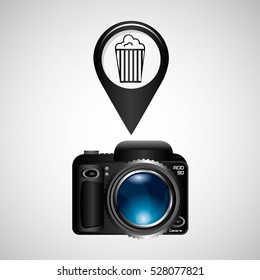 digital photo camera pop corn pin vector illustration eps 10
