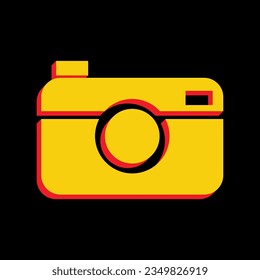 Digital photo camera sign. 3D Extruded Yellow Icon with Red Sides a Black background. Illustration.