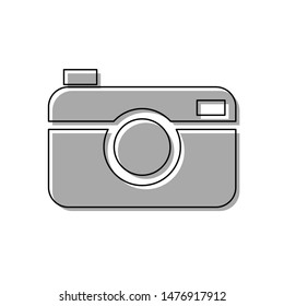 Digital photo camera sign. Black line icon with gray shifted flat filled icon on white background. Illustration.