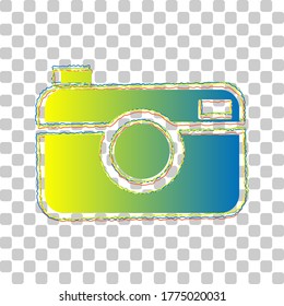 Digital photo camera sign. Blue to green gradient Icon with Four Roughen Contours on stylish transparent Background. Illustration.