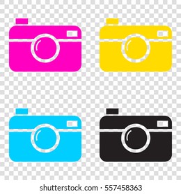 Digital photo camera sign. CMYK icons on transparent background. Cyan, magenta, yellow, key, black.