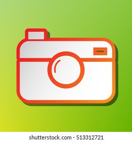 Digital photo camera sign. Contrast icon with reddish stroke on green backgound.