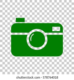 Digital photo camera sign. Dark green icon on transparent background.
