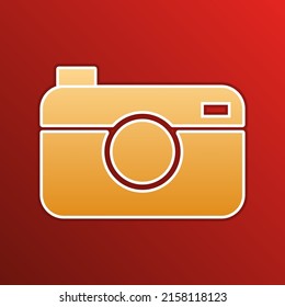 Digital photo camera sign. Golden gradient Icon with contours on redish Background. Illustration.