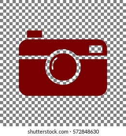 Digital photo camera sign. Maroon icon on transparent background.