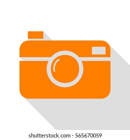 Digital photo camera sign. Orange icon with flat style shadow path.