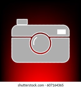 Digital photo camera sign. Postage stamp or old photo style on red-black gradient background.