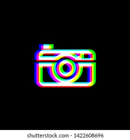 Digital photo camera sign. Red, green and blue unfocused contour icon at black background. Illustration.