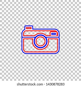 Digital photo camera sign. Red, white and contour icon at transparent background. Illustration.