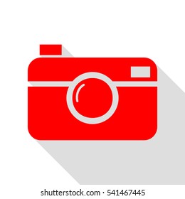 Digital photo camera sign. Red icon with flat style shadow path.